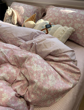 YICKYUE - Romantic sweet pink flower bedding set girl,twin full queen kawaii floral cotton home textile bed sheet pillow case quilt cover