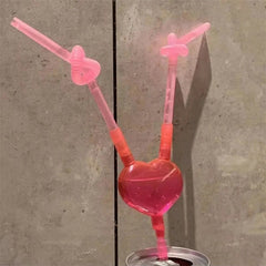 3/5/10pcs Funny Love Heart Double Head Straws Plastic Drinking Straws Flexible Drinking Tube Birthday Party Supplies Accessories