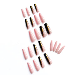 24 Pcs Super Long Ballerina Black Gold Gradient Wearing Nail Seamless Removable Press on Fake Nails Artificial Square Head Nail