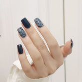 False nails with designs Squoal Head Blue and Gray Smudged stick on nails Finished Nail art 24 Pcs With Glue for girls