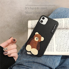 3D Japan teddy bear plush embroidery leather soft case for iphone 12 Pro Max 12 MiNi 11 Pro Max X XS XR 7 8 plus SE cover