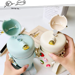 2022 DIY Cute straw Insulated Water Bottle Stainless Steel Thermos Portable Couples Travel Bottle With Shoulder strap Crossbody