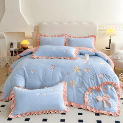 Yickyue - Aesthetic Embroidery Warm Milk Velvet Duvet Cover Bedding Set