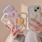 Japan Korea candy colors 3D Love heart wavy cream border clear soft phone case for iphone 12 11 13 Pro XR X XS Max cartoon cover