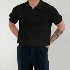 Hearujoy Fashion Solid Color Ribbed Knit Polo Shirt Men Slim Fit half Sleeve Tops Tee Summer Temperament Youth Polos Tshirts Clothing
