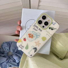 YICKYUE - Ins Cartoon Summer Fruit Bag Starfish Shell Bead Bracelet Phone Case for iPhone 16 15 14 13 Pro Max Back Cover Fund