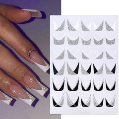 1 Sheet Gold Silver 3D Nail Stickers Decals Transfer Reflective Glitter French Tips Transfer Nail Art Decoration Manicure DIY
