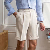 Hearujoy British Style Naples Suit Shorts Men Smart Casual Paris Waist Buckle Button Knee Length Pants Summer Fashion Shorts Streetwear
