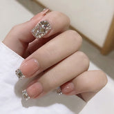 24PCS Decorated False Press nails Full drill square bride Mermaid Manicure patch removable press on nails with designs wholesale