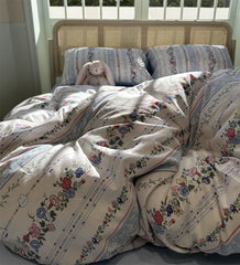 Yickyue - pastoral flower blue bedding set,twin full queen rustic floral cotton home textile bed sheet pillow case quilt cover