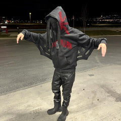 Hearujoy black men streetwear Autumn and Winter New Dark Rhinestone Letter Y2K Full Zipper Wings Clothes Retro Loose Hoodie Sweater
