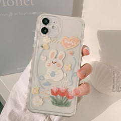Soft silicone rabbit cute flower cartoon phone case for iphone 11 12 mini pro max 7 8 plus x xr xs max clear cover capa shell
