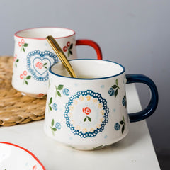450/220/350ml Cherry Coffee Milk Breakfast Cup With Handle Ceramic Lovers Mugs Tumblers office Home Drinkware Tool