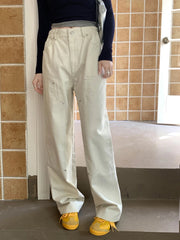 YICKYUE - SM 3Colors Korean Women Spring Causul Cotton High Waist Long Pants Female Wide Leg Long Straight Trousers Womens (X3010