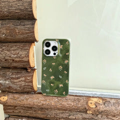 YICKYUE - Retro Full Screen Little Flower Green Glacial Pattern Texture Phone Cover Case for iPhone 16 15 14 13 12 Pro Max