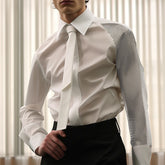 Hearujoy 2025 New French Style Shirt For Men Spring Summer Long Sleeve Top With Tie Fashion Mesh Patchwork Banquet Gentleman Shirts