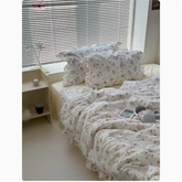 YICKYUE - Cute Princess Fashion Lattice Bedding Set Bed Sheet AB Double Sided Ruffle Flower Quilt Cover Pillowcase Bedclothes Home Textile