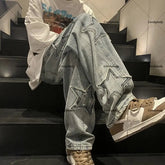 Hearujoy 90s Streetwear Y2k streetwear men baggy jean American high street trend star patch straight loose versatile wide-leg pant for mopping the floor