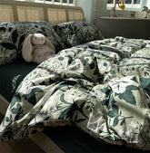 YICKYUE - Fashion pastoral flower leaf bedding set,twin full queen king green floral cotton home textile bed sheet pillow case quilt cover
