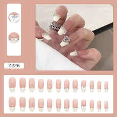 24PCS 2022 Artificial Nails Cute Rhinestones Design Fake Nail Full Coverage Nails High Quality Press On Nails Wholesale