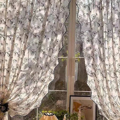 YICKYUE - Cotton Blend Curtains Floral Embroidery Curtains for Living Room Black Printed Curtains Rod Pocket Farmhouse Decor Window Drapes