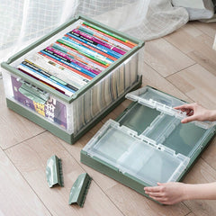 Foldable book storage box household plastic transparent storage box with wheels book finishing book box storage artifact