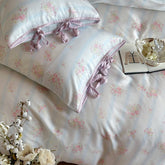 YICKYUE - Korean Summer Tencel Blend Bedding Set - 4PC Romantic Lace Trim | Cooling Cotton-like Sheets
