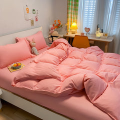 Solid Bedding Set Soft Flat Sheets Duvet Quilt Cover Pillowcase Bed Linen for Single Queen Full Size Home Textiles