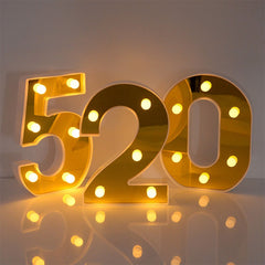 Gold Mirror 3d Alphabet Letter LED Light Number Lamp Decor Digital Night Light For Home Room Wedding Birthday Party Decoration