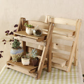 Vintage Wooden Plant Stand 2 Tier Foldable Flower Pot Rack Planter Pot Display Holder Balcony Garden Courtyard Storage Shelves