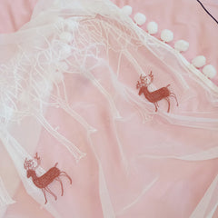 YICKYUE - Princess Bed Curtain with Crown Bed Head Gauze Deer Embroidery Wave Beauty Bedside Decoration Yarn Bed Valance Mosquito Net