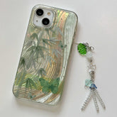 YICKYUE - Neo-chinese Green Bamboo Shiny Phone Case For Iphone 14Pro 15Pro 15 Pro Max 15promax 13 14 13Pro Summer Pendant Shell Fundas