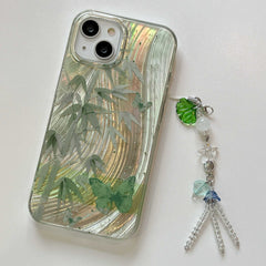 YICKYUE - Neo-chinese Green Bamboo Shiny Phone Case For Iphone 14Pro 15Pro 15 Pro Max 15promax 13 14 13Pro Summer Pendant Shell Fundas