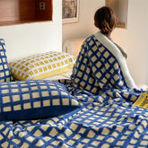 YICKYUE - Nordic Style Classic Vintage Plaid Blanket Winter Thickened Warm Jacquard Lambskin Blanket Simple Office Nap Blanket