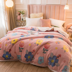 220x230cm 220x240cm Thicken Warm Winter Duvet Cover Lovely Flower Animal Printed Fleece Quilt Cover 1pc Bedding Comforter Case