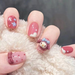 Pink False Nails With Glue Mouse Decal Detachable Medium Coffin French Ballerina Fake Nails Big Bow Full Cover Nail Tips