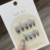 Yickyue 10Pcs Silver Gradient Handmade Press On Nails Ballerina with Rhinestones Wearable False Nails Decoration Fake Nails Tips Art