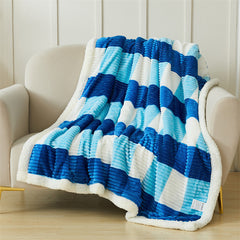 YICKYUE - Thickened Double-Layer Plaid Striped Flannel Blanket, European and American Style, Coral Fleece, Simple Nap Blanket