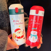 Yickyue New Cute Christmas Thermos Water Bottle With Straw For Kids Vacuum Insulation Drinking Bottles Thermo Cup Couple Christmas Gift