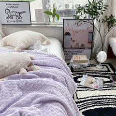 Yickyue Purple Plush Throw Blankets for Sofas Beds Thick Fluffy Bedspread Blanket with Pompom Girls Bed Cover Winter Warm Home Blanket