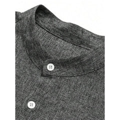 Hearujoy Retro Men Cotton Linen Shirt Grey Long Sleeved Stand Collar Pullover Tops Spring Autumn Fashion Casual Loose Oversized Shirts