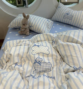 YICKYUE - Cute rabbit blue stripe polka dot bedding set single double,twin full queen cotton home textile bed sheet pillowcase quilt cover