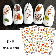 1 Sheet Autumn Fall Leaves Series 3D Nail Stickers Ginkgo Maple leaf Self Adhesive Transfer Sliders Nail Decal Manicures Foils