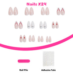 YICKYUE - 24pcs White French False Nails Cute Spider Diamond Decor Halloween Press on Nails Wearable Ins Simple Style Fake Nail Tips