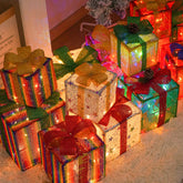 YICKYUE - 3pcs Christmas Glowing Gifts Box LED Light Up Present Boxes Case Ornaments Under Xmas Tree Decor Home Theme Party Supplies