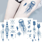 Yickyue Semi-Permanent Waterproof Tattoo Sticker Long Lasting Juice Blue Fake Tattoo Fashion Body Art Water Transfer Temporary Tattoos