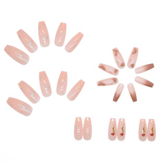 24Pcs/Box Long Ballerina False Nails Rose Design Artificial Coffin Fake Nails With Glue Full Cover Nail Tips Press On Nails
