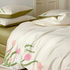 Yickyue Romantic three-dimensional towel embroidery Carnation 100 Cotton 4 Pcs cotton Duvet cover girls' bedding wholesale