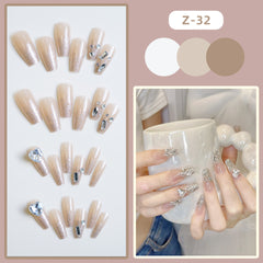YICKYUE 24pcs French Rhinestone Heart Y2k False Nail Fake Long Art Detachable Artificial Nails Set Press on Full Cover Nails with Glue