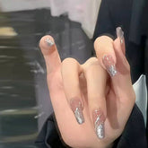 Silver Flash Lovely Girl Nail Art Wearable Press On Fake Nails Tips 24pcs/box With Wearing Tools As Gift